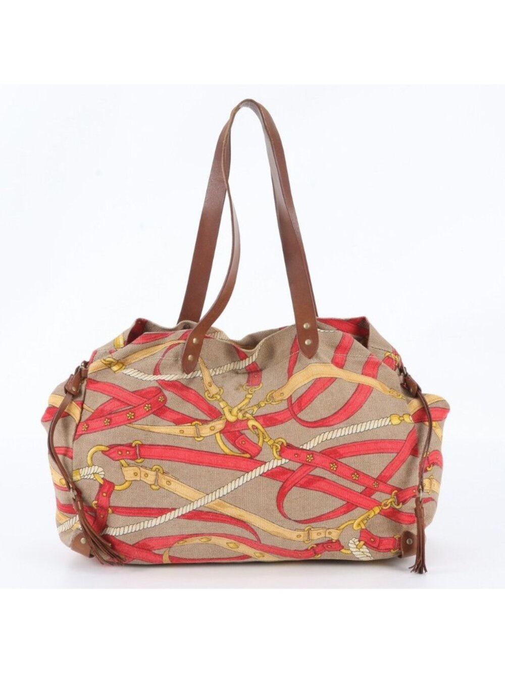 Miu Miu Leather Canvas Tote Shoulder Hand Brown